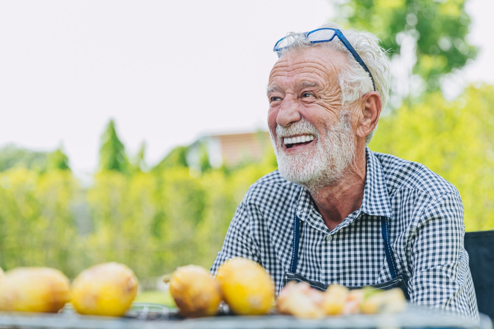 happy elderly man healthy senior confident smile at park outdoors with beautiful white teeth from denture prosthetics. (happy elderly man healthy senior confident smile at park outdoors with beautiful white teeth from denture prosthetics., 